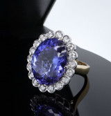 16.2ct Violet Blue Tanzanite & 1.43ct VS Diamond Halo 18ct Gold Ring Val $42700