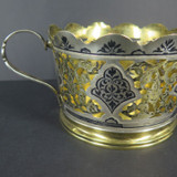 Large Vintage / Antique Russian .875 Silver and Niello Enamel Candy Bowl Server