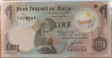 Banknotes of All Nations 1967 Malta 1 Lira + Card.