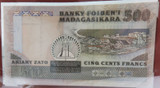 Banknotes of All Nations Madagascar 500 Ariary Francs + Card.