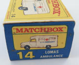 Vintage Lesney Matchbox Lomas Ambulance No 14 + Box.