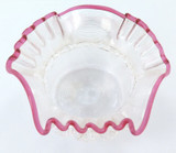 Late Victorian / Edwardian Threaded & Ruffle Glass Small Bowl with Cranberry Rim