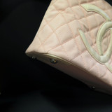 Vintage Chanel Canvas CC Tassel Medallion Tote - RARE Pink & White Combo