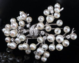 French Platinum 1.44cttw Diamond & Cultured Pearl Set Bouquet Brooch Val $14410