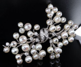 French Platinum 1.44cttw Diamond & Cultured Pearl Set Bouquet Brooch Val $14410