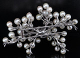 French Platinum 1.44cttw Diamond & Cultured Pearl Set Bouquet Brooch Val $14410