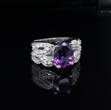 Vintage Amethyst & Diamond Cluster Ladies 14k White Gold Ring Size M.5 Val $4390