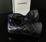 Vintage 2000s Chanel CC Navy Blue Sun Glasses in Original Case