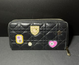CHRISTIAN DIOR Black Quilted Lambskin Leather Patches Wallet