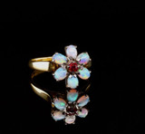 Vintage Ruby & Opal 18k Yellow Gold Daisy Ring Size O Val $3850