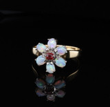Vintage Ruby & Opal 18k Yellow Gold Daisy Ring Size O Val $3850