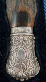 c1900 / Stunning / Large Walker & Hall Carving Set, Antler Handles, S/S Collars