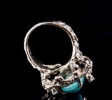 Vintage Turquoise Diamond Set 14k Gold Organic Style Ring size J Val $4495