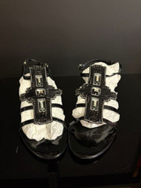 Auth. Chanel Slingback patent leather chunky heel Sz 38 1/2