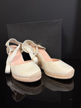 Auth. J. Crew Canvas Espadrille wedge shoe, round toed, Sz 7