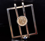 Vintage Cartier 14K Yellow Gold Cabochon Sapphire 1854 1 Dollar Set Money Clip