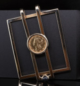 Vintage Cartier 14K Yellow Gold Cabochon Sapphire 1854 1 Dollar Set Money Clip