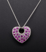 14k White Gold Ruby Set Sliding Heart Pendant & 41cm Chain Valuation $3560