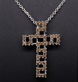 Vintage 14k White Gold 1.00ct Cognac Diamond Set Cross & Chain Valuation $5165