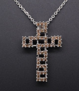 Vintage 14k White Gold 1.00ct Cognac Diamond Set Cross & Chain Valuation $5165