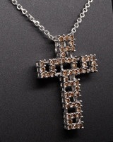Vintage 14k White Gold 1.00ct Cognac Diamond Set Cross & Chain Valuation $5165