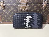 Auth. Bottega Veneta Black, Grey & White, Long Leather Wallet zip around