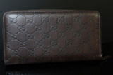 Auth. Gucci Guccissima Long Brown Leather Zip around Wallet
