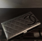 Authentic Chanel Black Leather Cambon Long Wallet + Card