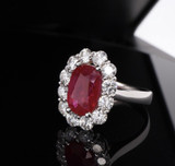 2.90ct Ruby & 1.56ct Diamond Halo 18ct White Gold Ring SzN1/2 Val $29675