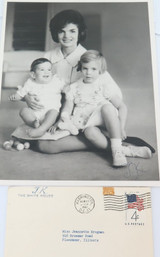 1961 Jackie Kennedy Handsigned, Initialed Blue Pen Large Photo JFK Jr & Caroline