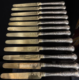 Antique Set 12 French Vermeil & Niello 950 Silver Knifes Hallmarks C.1838