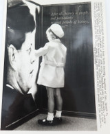 Original 1965 Large USA Press Photo "Mary K Kennedy Touching a Portrait of JFK"