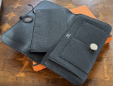 Auth. Hermes Dogon GM Duo Black Togo Wallet Mint In Box