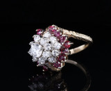 Vintage Ruby & 1.40ct Diamond 14k Gold Cocktail Ring Size K Val $11240