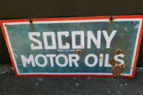 RARE c1920's USA SOCONY MOTOR OILS LARGE & HEAVY ENAMEL DOUBLE SIDED SIGN