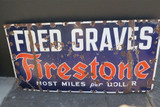 RARE c1930's FRED GRAVES FIRESTONE HUGE 1.52M METAL ADVERTISING PORCELAIN SIGN