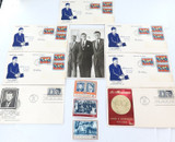Selection JFK / John F Kennedy FDCs, Stamps & Postcard. JOB LOT !!!