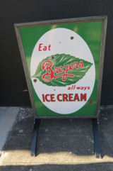 RARE BREYERS ICE CREAM USA DOUBLE SIDED STANDING ADVERTISING ENAMEL SIGN