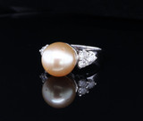 10mm Golden South Sea Pearl & Diamond Set 18K White Gold Ring Size K Val $5175