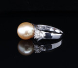 10mm Golden South Sea Pearl & Diamond Set 18K White Gold Ring Size K Val $5175