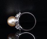 10mm Golden South Sea Pearl & Diamond Set 18K White Gold Ring Size K Val $5175