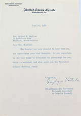 1964 Rare Signed Teddy Kennedy "JFK Memorial Issue" + Official Senate Letterhead