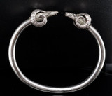 Vintage Sterling Silver Open Torque Cuff Bracelet 14.3g Double Rams Head