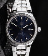 Auth Tag Heuer Link Calibre 5 Automatic 200m Steel Diamond Bezel Watch WBC 2113