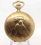 RARE Antique Hebdomas Gold Plated 8 Day 50mm 15J Hunter Pocket Watch SERVICED