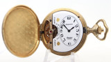 RARE Antique Hebdomas Gold Plated 8 Day 50mm 15J Hunter Pocket Watch SERVICED