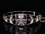 Antique Ruby & 0.83ct Diamond 14k Gold hinged Bangle Val $12200