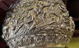 Antique Burmese Repousse Silver Large Bowl With Battle Scenes Late 19th C.