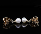 Vintage Cultured Pearl & Diamond Set 14K Gold Drop Earrings Val $2815