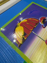 Original Peter Max Umbrella Man On Blends 2009 Unique Painting 23.5cm x 18.5cm